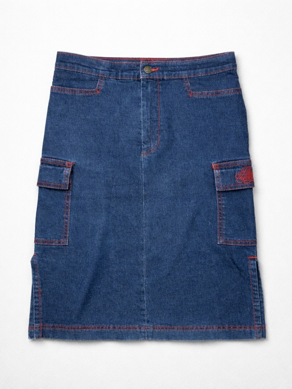 Vintage PLAYBOY Blue Denim Pencil Skirt with Cargo Pockets